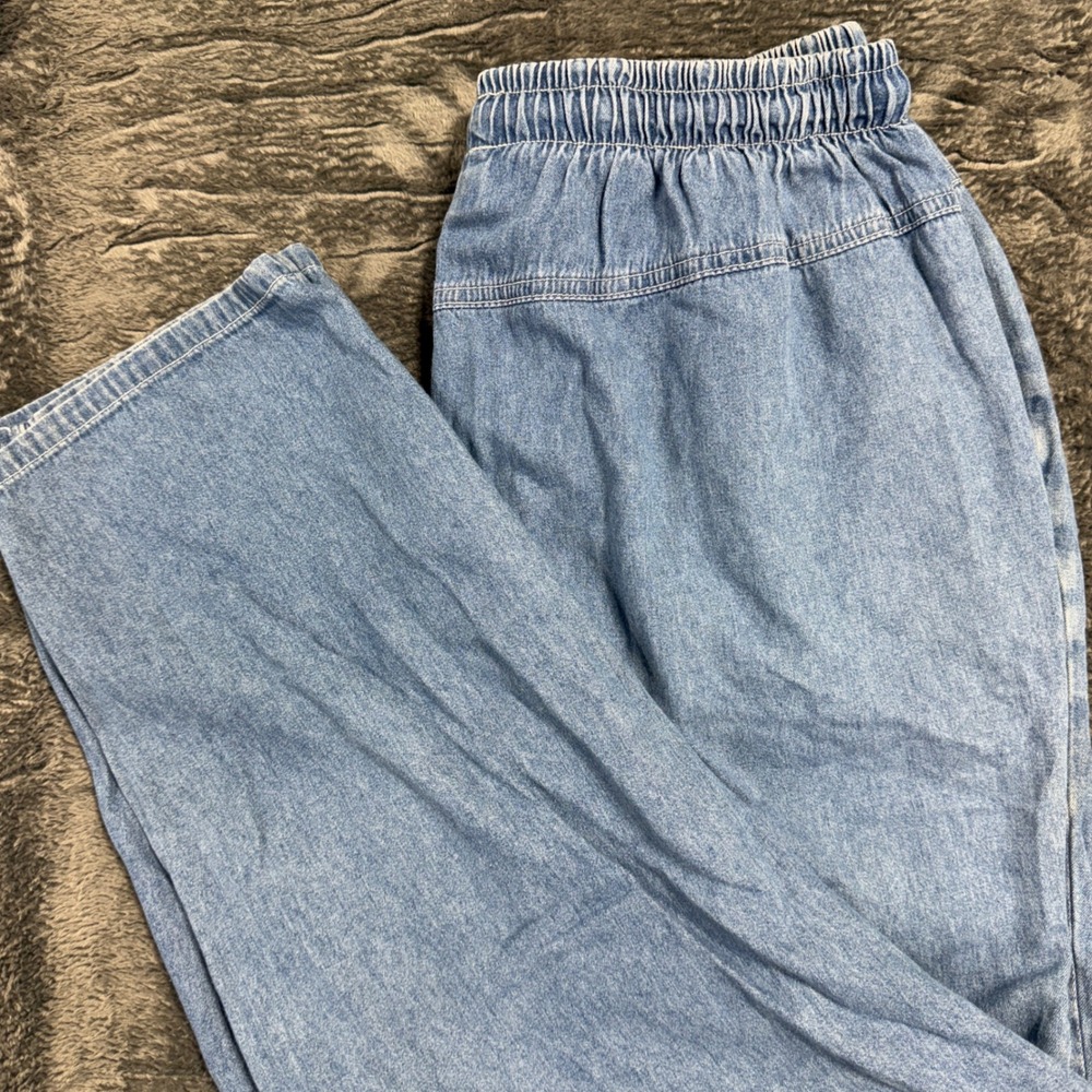 Erika & Co XL Light Wash Cotton Denim Elastic Waist Drawstring Pants‎ Vintage